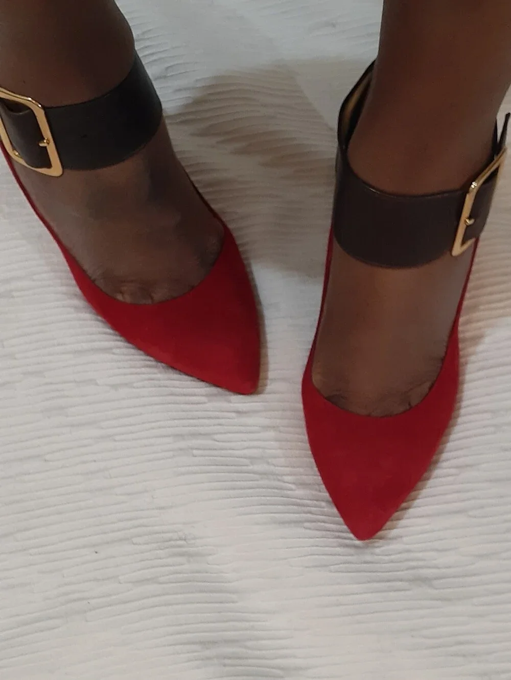 bettye muller Red Pointed-Toe Heels with Ankle Strap Size 37.5 Made In ITALY
